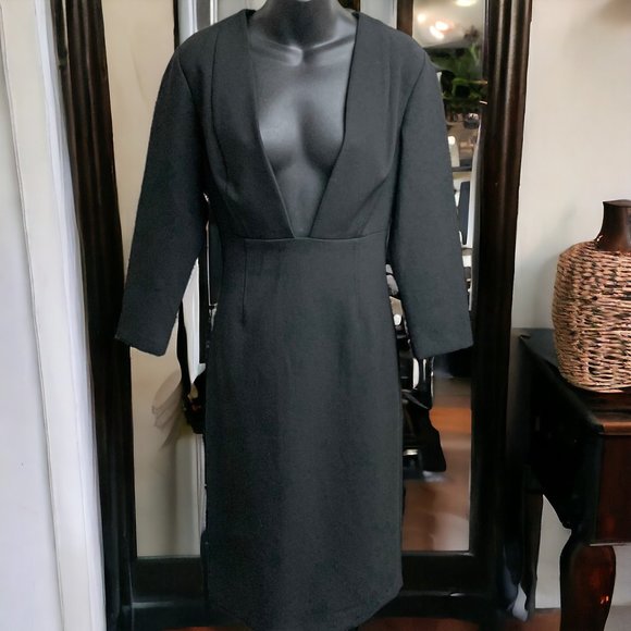 Aritzia BABATON Masu‎ Black Midi Plunging Neckline Dress - Picture 2 of 12